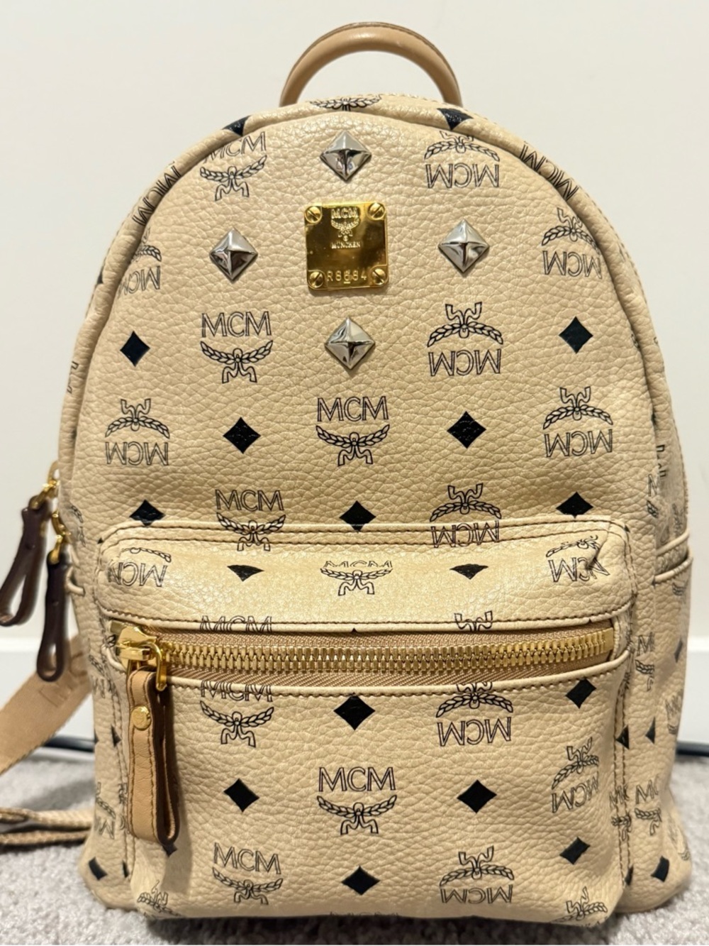MCM Visetos Mini Backpack in Beige
